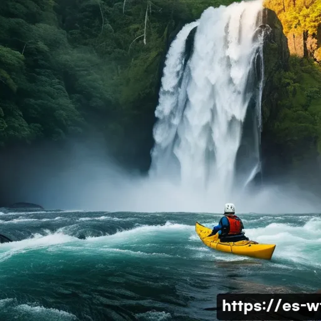 폭포에서 카약 타기 - **Prompt:** "A powerful whitewater kayaker, wearing a robust helmet, a brightly colored life vest, a...