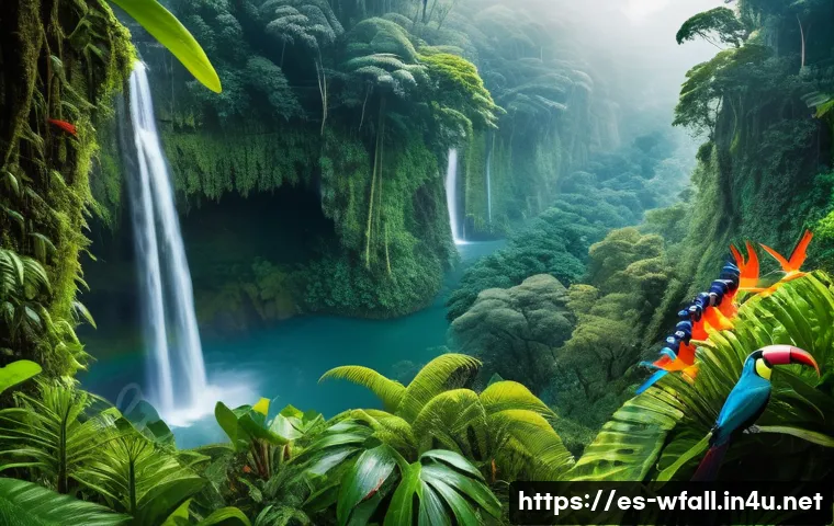사계절 내내 아름다운 폭포 - A breathtaking tropical rainforest waterfall in Latin America during spring, surrounded by lush gree...