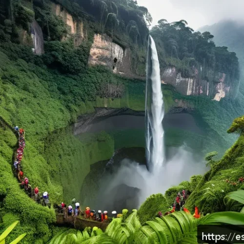 Home 31 폭포에서 할 수 있는 생태 체험 - A breathtaking view of Gocta waterfall in Peru, towering nearly 800 meters high, surrounded by dense...