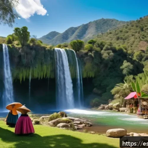 Home 30 폭포의 관광 산업적 가치 - A vibrant rural village in Mexico near the Cascada de El Salto, featuring local artisans selling han...